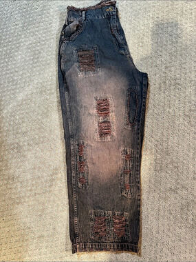 Paper Lace Distressed Boyfriend Jeans in Blue Size Large